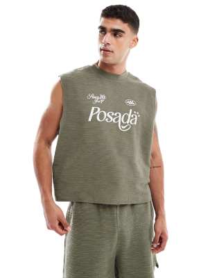 ASOS DESIGN heavyweight co-ord boxy oversized tank with text graphic in khaki texture - view 1