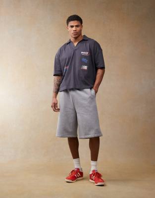 ASOS DESIGN heavyweight co-ord oversized jort in grey marl - GREY - GREY - view 1