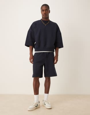 ASOS DESIGN heavyweight co-ord oversized shorts in navy - view 1