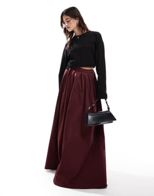 heavyweight cotton circle maxi skirt in burgundy-Red