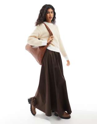 heavyweight cotton circle maxi skirt in chocolate-Brown