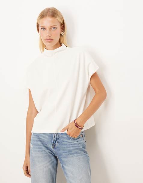 ASOS DESIGN heavyweight cotton grown on neck boxy tee in cream - view 1