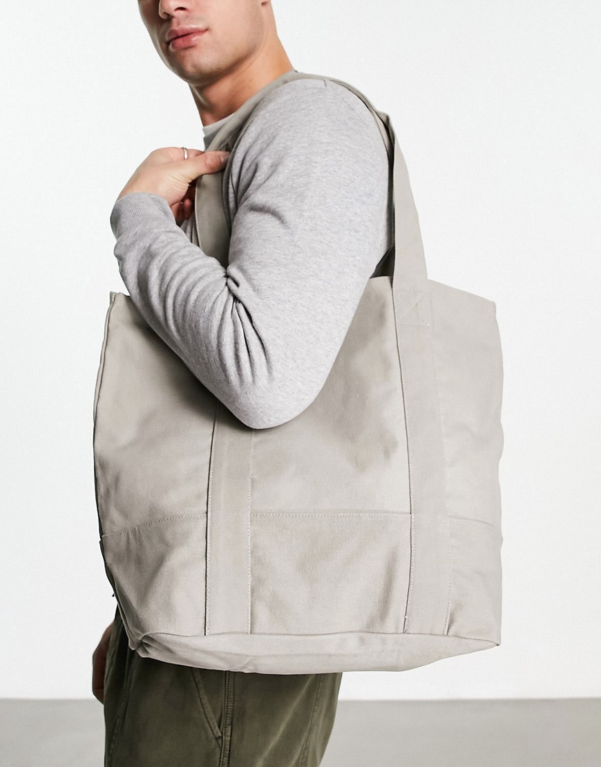 ASOS DESIGN heavyweight cotton oversized tote bag in gray - GRAY