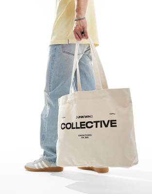 Asos Design Heavyweight Cotton Tote Bag With Collective Graphic