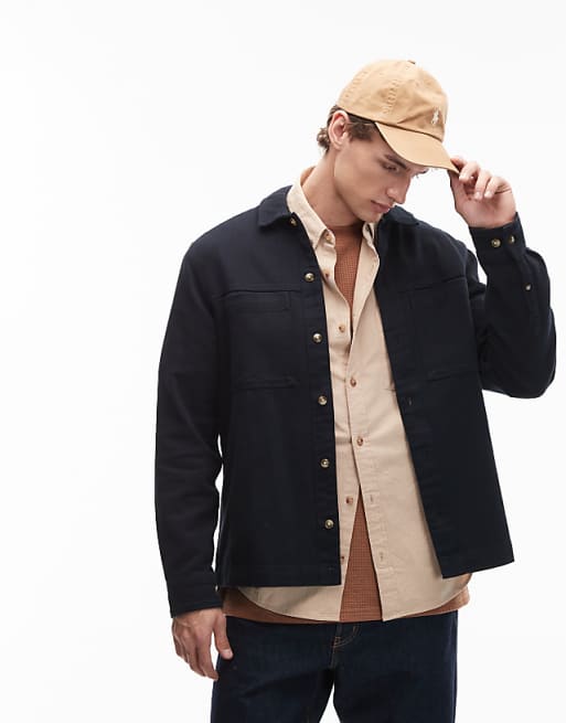 ASOS DESIGN heavyweight cotton twill overshirt in black