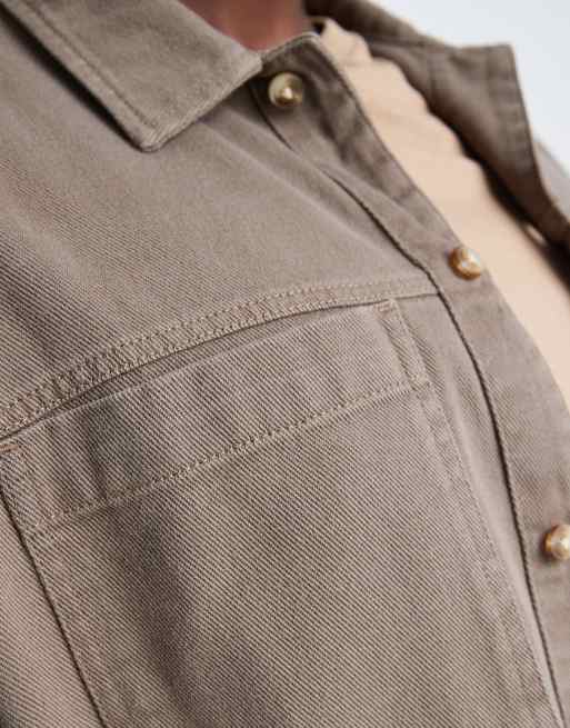 ASOS DESIGN heavyweight cotton twill overshirt in brown, 5 of 5