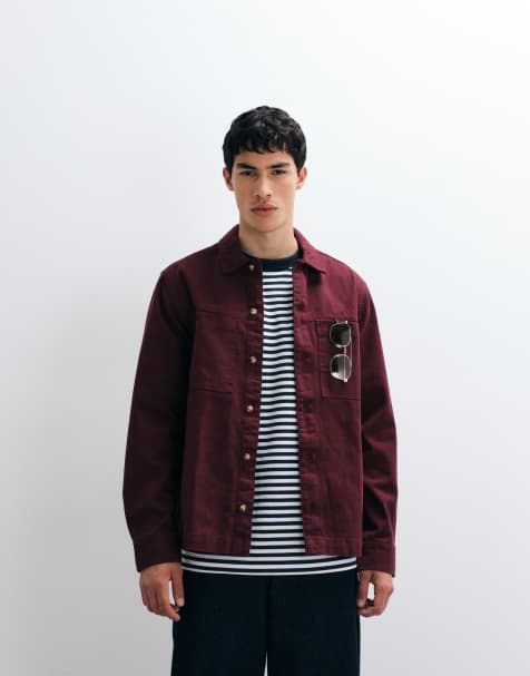 ASOS DESIGN heavyweight cotton twill overshirt in burgundy - view 1