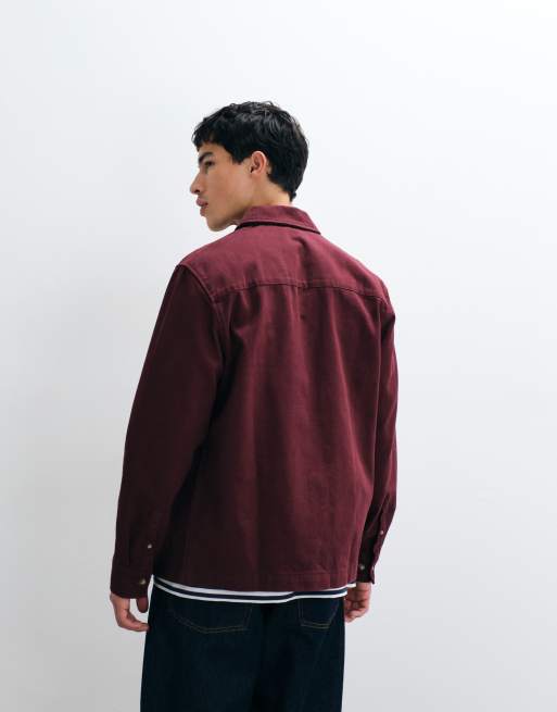 ASOS DESIGN heavyweight cotton twill overshirt in burgundy, 5 of 5