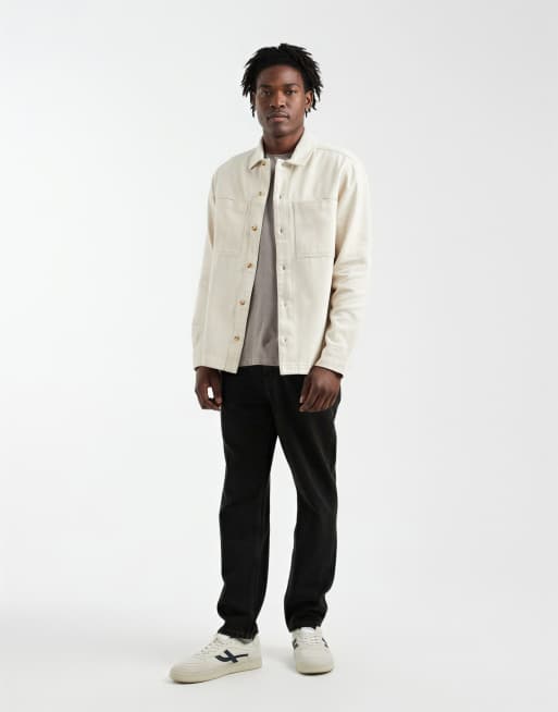ASOS DESIGN heavyweight cotton twill overshirt in cream, 2 of 5