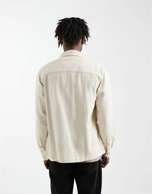 ASOS DESIGN heavyweight cotton twill overshirt in cream, 3 of 5