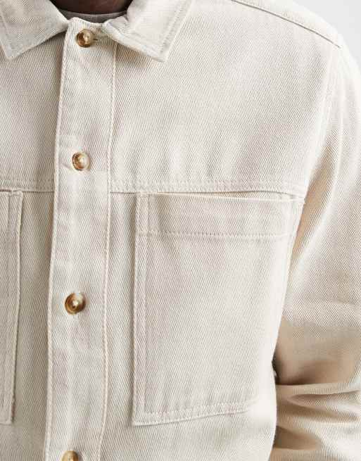 ASOS DESIGN heavyweight cotton twill overshirt in cream, 5 of 5