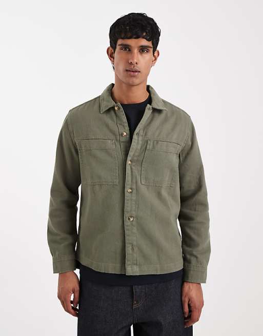 ASOS DESIGN heavyweight cotton twill overshirt in khaki
