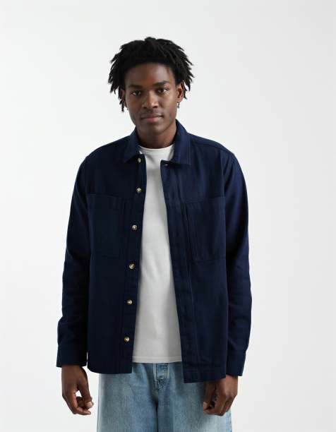 ASOS DESIGN heavyweight cotton twill overshirt in navy - view 1