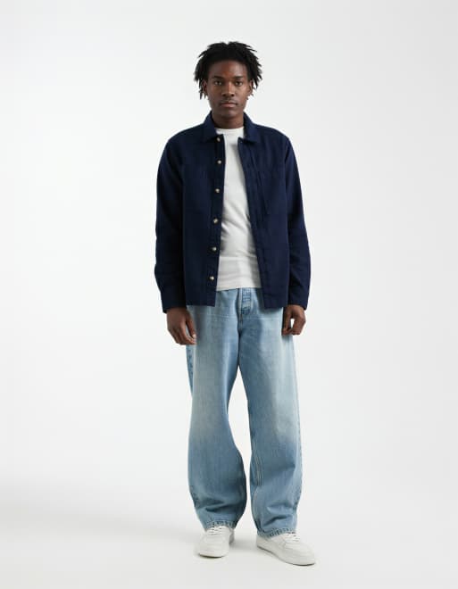 ASOS DESIGN heavyweight cotton twill overshirt in navy, 2 of 5