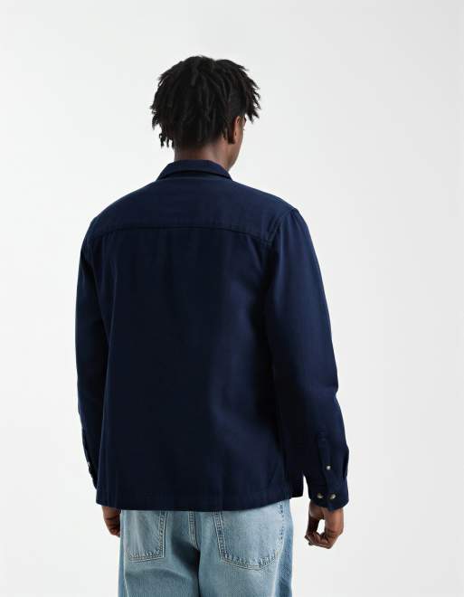 ASOS DESIGN heavyweight cotton twill overshirt in navy, 3 of 5