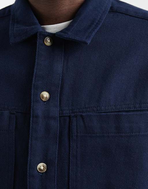 ASOS DESIGN heavyweight cotton twill overshirt in navy, 5 of 5