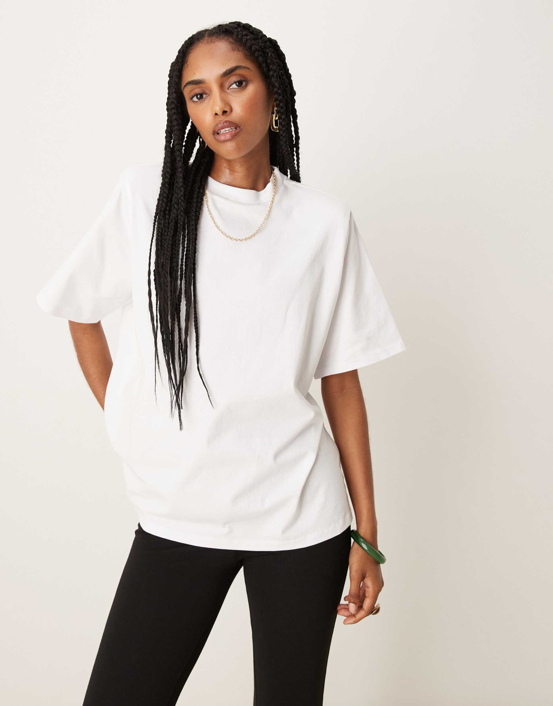 asos design heavyweight cotton with grown on neck and shoulder pad detail in white