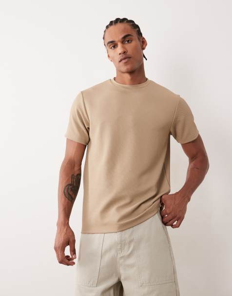 ASOS DESIGN heavyweight crew neck t-shirt in beige dressy texture - view 1