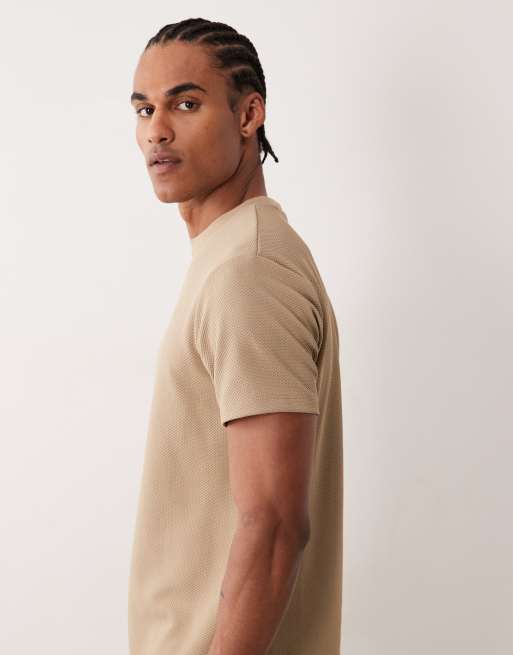 ASOS DESIGN heavyweight crew neck t-shirt in beige dressy texture , 4 of 5