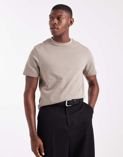 ASOS DESIGN heavyweight crew neck t-shirt in brown 