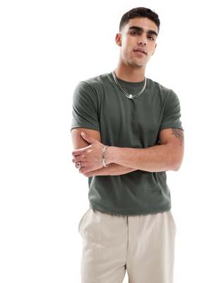 ASOS DESIGN heavyweight crew neck t-shirt in khaki - view 1