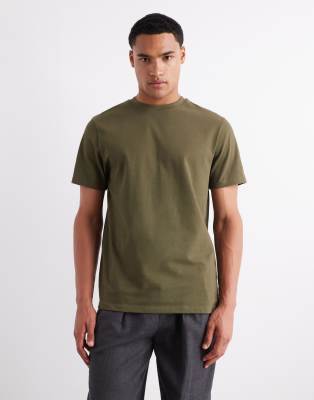 heavyweight crew neck T-shirt in khaki-Green