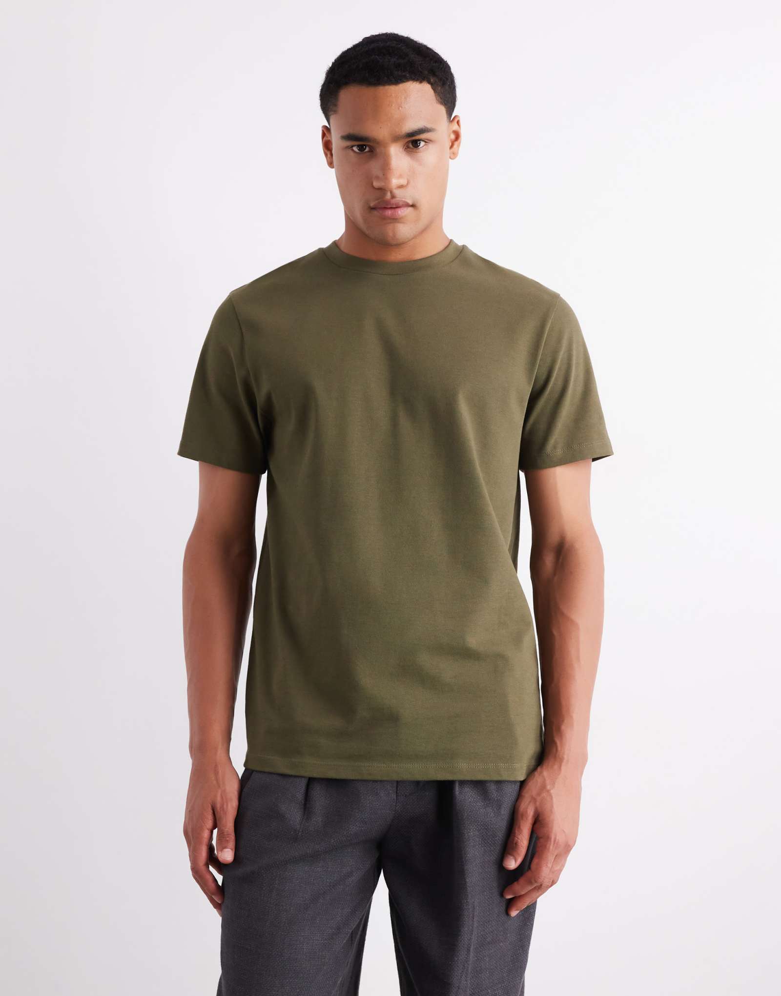 Дизайнерская футболка ASOS с круглым вырезом в тяжелом весе цвета хаки  