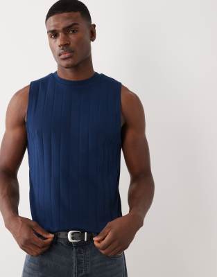 Asos Design Heavyweight Crew Neck Tank In Blue