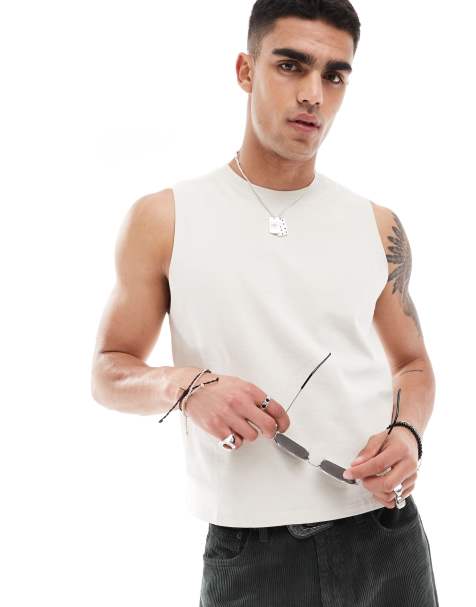 ASOS DESIGN heavyweight cropped tank in stone - view 1