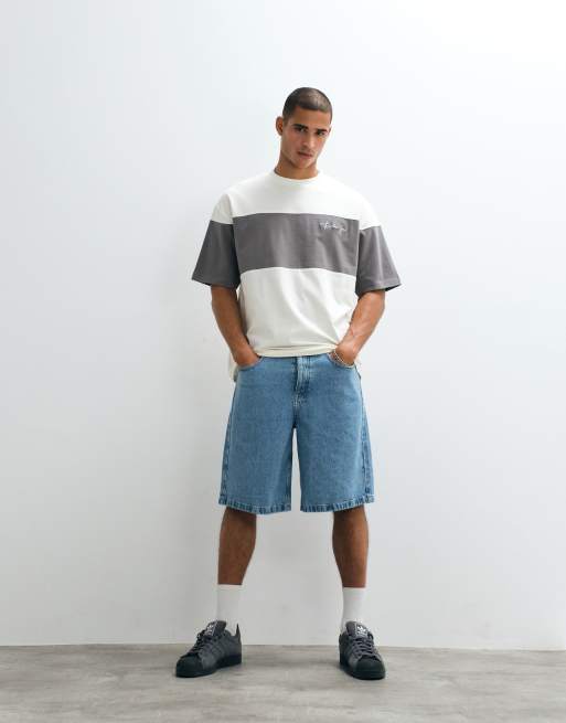 ASOS DESIGN heavyweight cut and sew oversized T-shirt with chest embroidery in cream, 2 of 5
