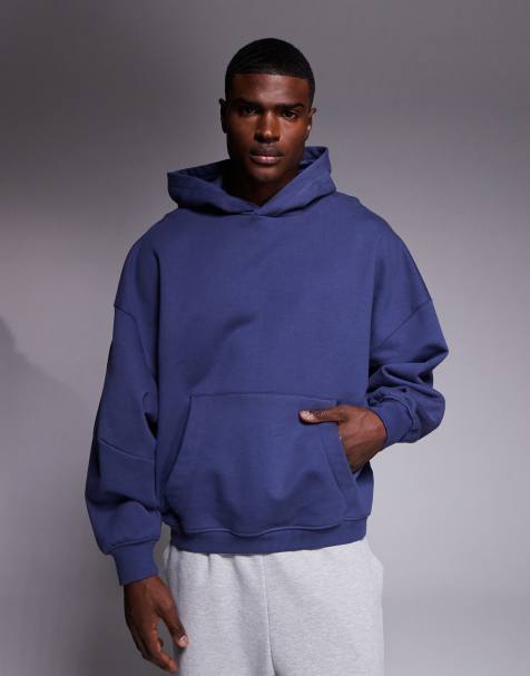 ASOS DESIGN heavyweight extreme overiszed hoodie with sleeve details in washed navy - MBLUE - view 1