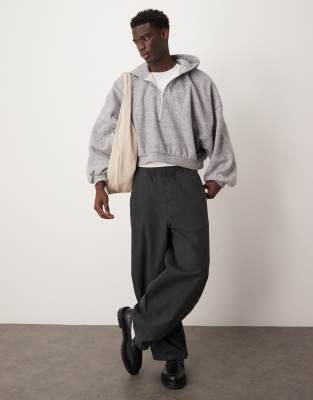 heavyweight extreme oversize cropped hoodie in brushed gray fleece