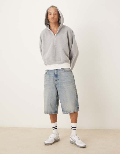 ASOS DESIGN heavyweight extreme oversize cropped hoodie with half zip design in gray, 4 of 4