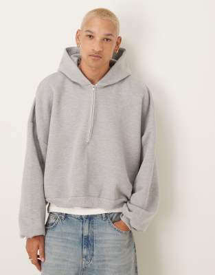 ASOS DESIGN heavyweight extreme oversize cropped hoodie with half zip design in grey
