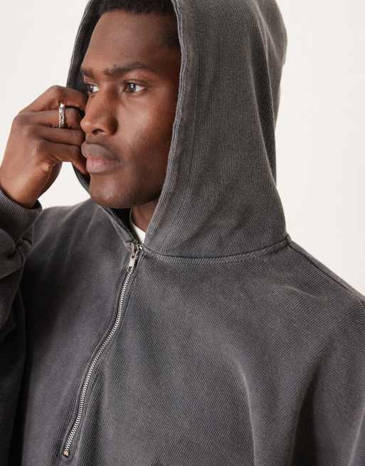 ASOS DESIGN heavyweight extreme oversized boxy hoodie with half zip in washed gray rib , 2 of 4