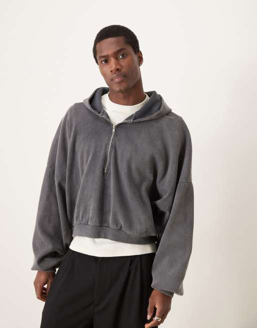 ASOS DESIGN heavyweight extreme oversized boxy hoodie with half zip with washed gray rib