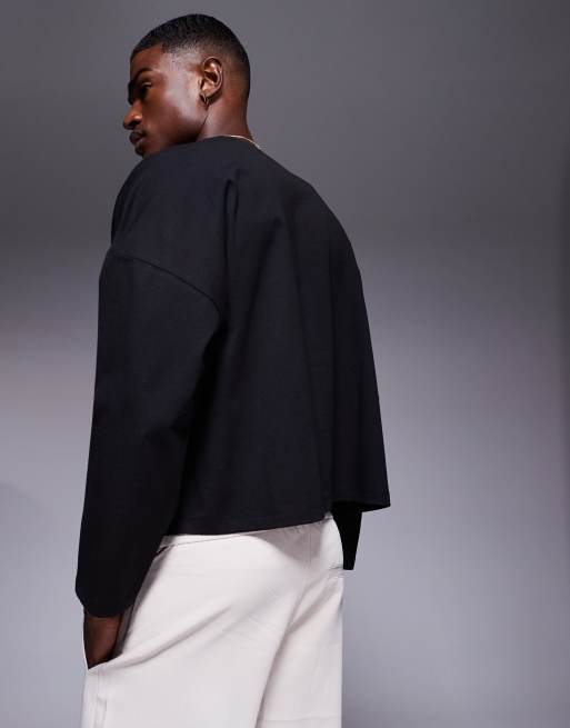 ASOS DESIGN heavyweight extreme oversized boxy long sleeve t-shirt in black, 3 of 4