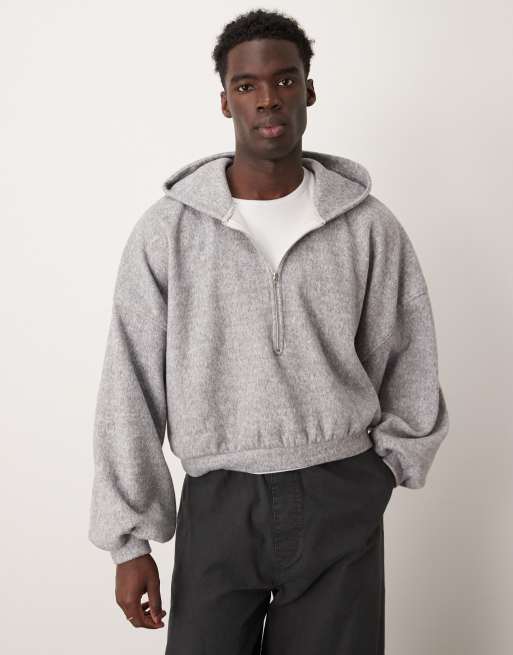 ASOS DESIGN heavyweight extreme oversized cropped hoodie in brushed grey fleece , 2 of 4
