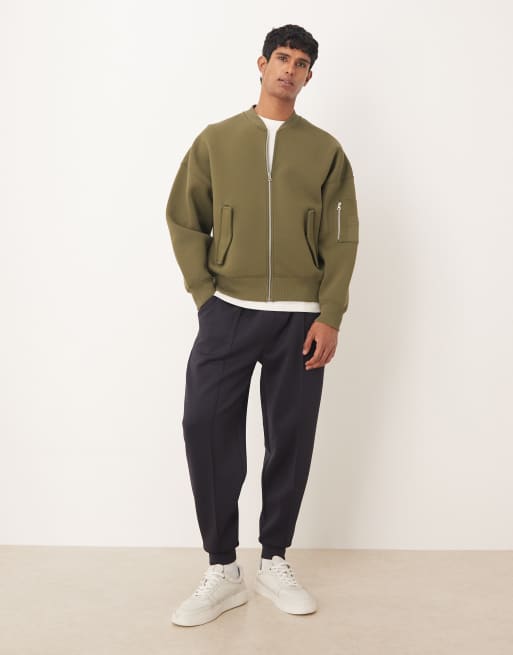 ASOS DESIGN heavyweight extreme oversized jersey MA1 bomber jacket in scuba-style fabric in khaki - KHAKI, 2 of 5