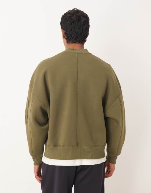 ASOS DESIGN heavyweight extreme oversized jersey MA1 bomber jacket in scuba-style fabric in khaki - KHAKI, 3 of 5