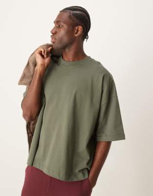 Asos Design Heavyweight Extreme Oversized Rolled Sleeve T-shirt In Green
