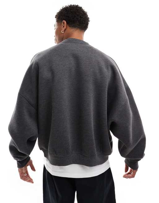 ASOS DESIGN heavyweight extreme oversized scuba-style fabric sweatshirt in charcoal marl, 2 of 4