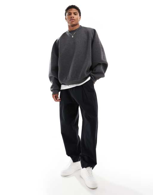 ASOS DESIGN heavyweight extreme oversized scuba-style fabric sweatshirt in charcoal marl, 3 of 4