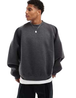 Asos Design Heavyweight Extreme Oversized Scuba Sweatshirt In Charcoal Heather-gray