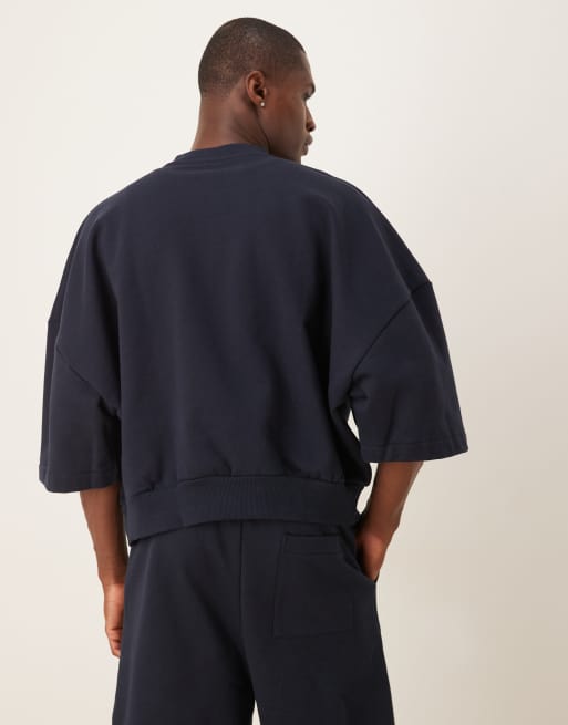 ASOS DESIGN heavyweight extreme oversized short sleeve sweatshirt in navy - part of a set