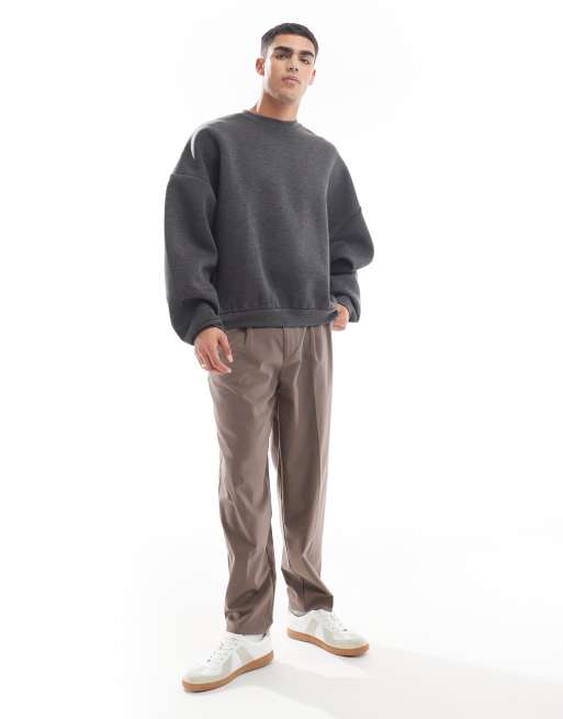 ASOS DESIGN heavyweight extreme oversized sweatshirt in scuba-style fabric in charcoal marl, 2 of 4