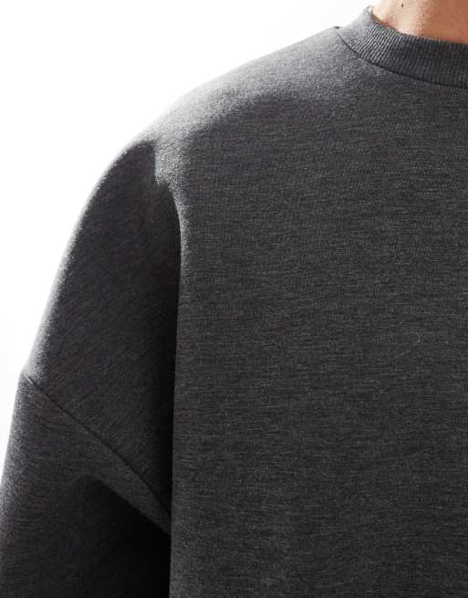 ASOS DESIGN heavyweight extreme oversized sweatshirt in scuba-style fabric in charcoal marl, 3 of 4