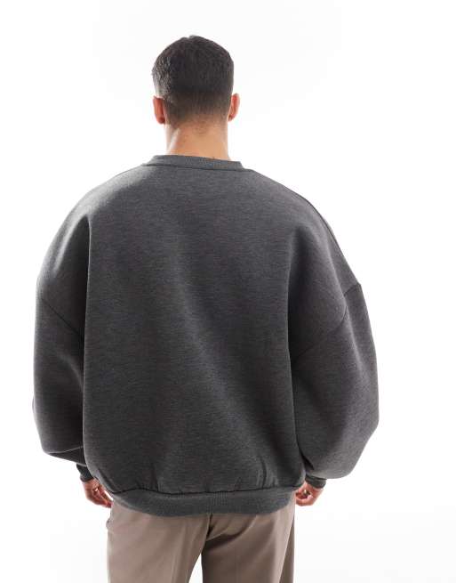 ASOS DESIGN heavyweight extreme oversized sweatshirt in scuba-style fabric in charcoal marl, 4 of 4