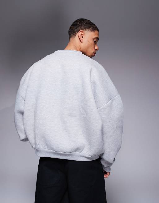 ASOS DESIGN heavyweight extreme oversized sweatshirt in scuba-style fabric in gray heather, 3 of 4