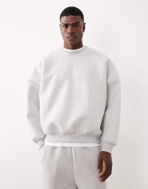 ASOS DESIGN heavyweight extreme oversized sweatshirt in scuba-style fabric in white marl - LGREY - view 1